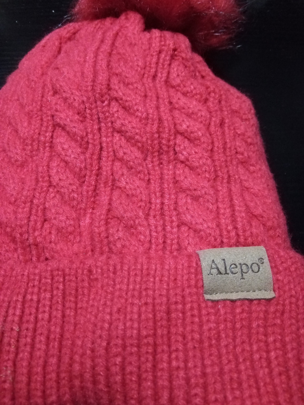 Alepo Red Cable Knit Pom Beanie